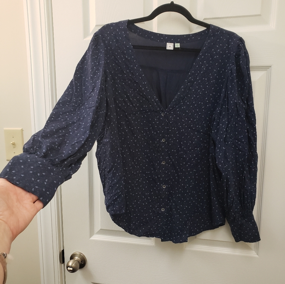 Susina, navy blue, long sleeve, button down, pheasant, boho blouse, XL - Picture 4 of 9